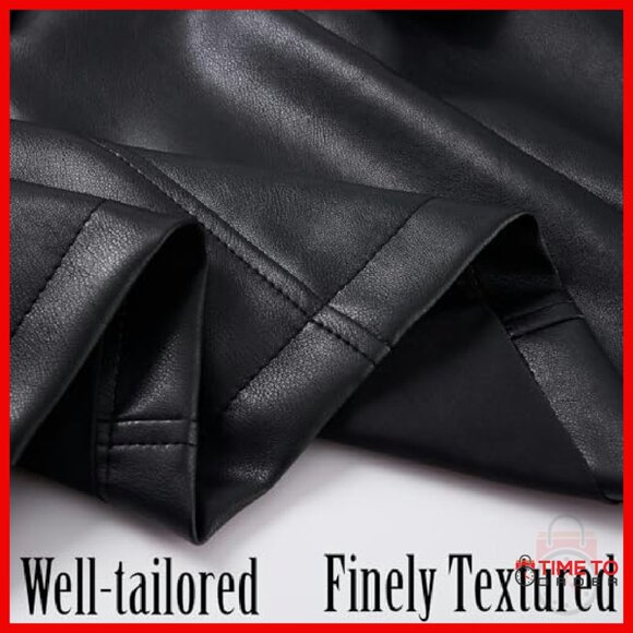 Women's Faux Leather Blazer Jacket Lapel Button Down Coat - Picture 6 of 8